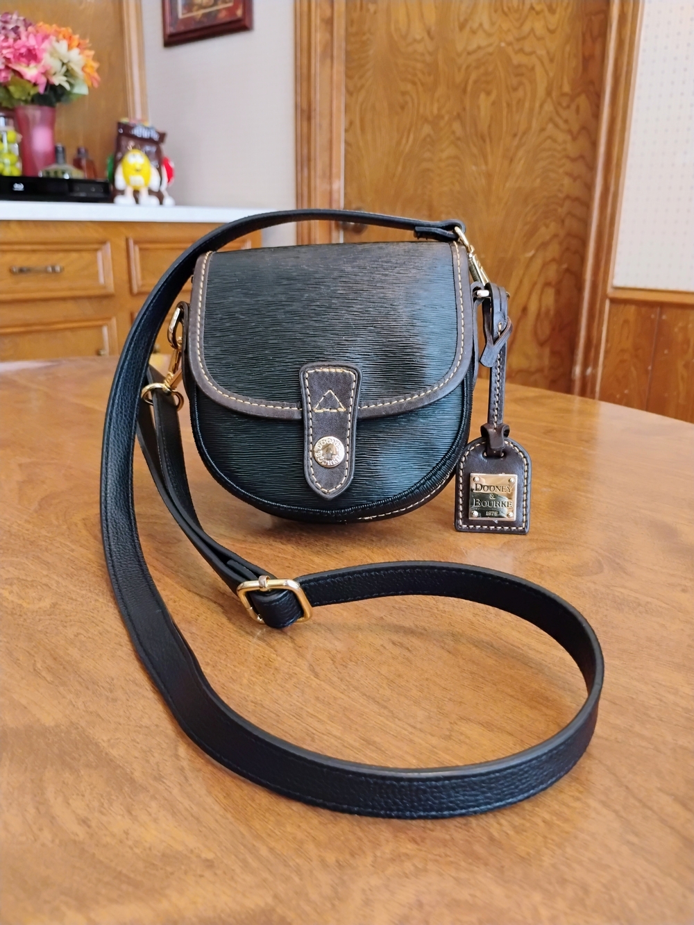 Dooney & Bourke Wave Fine Grain Coated Canvas Flap Saddle Bag Crossbody Purse